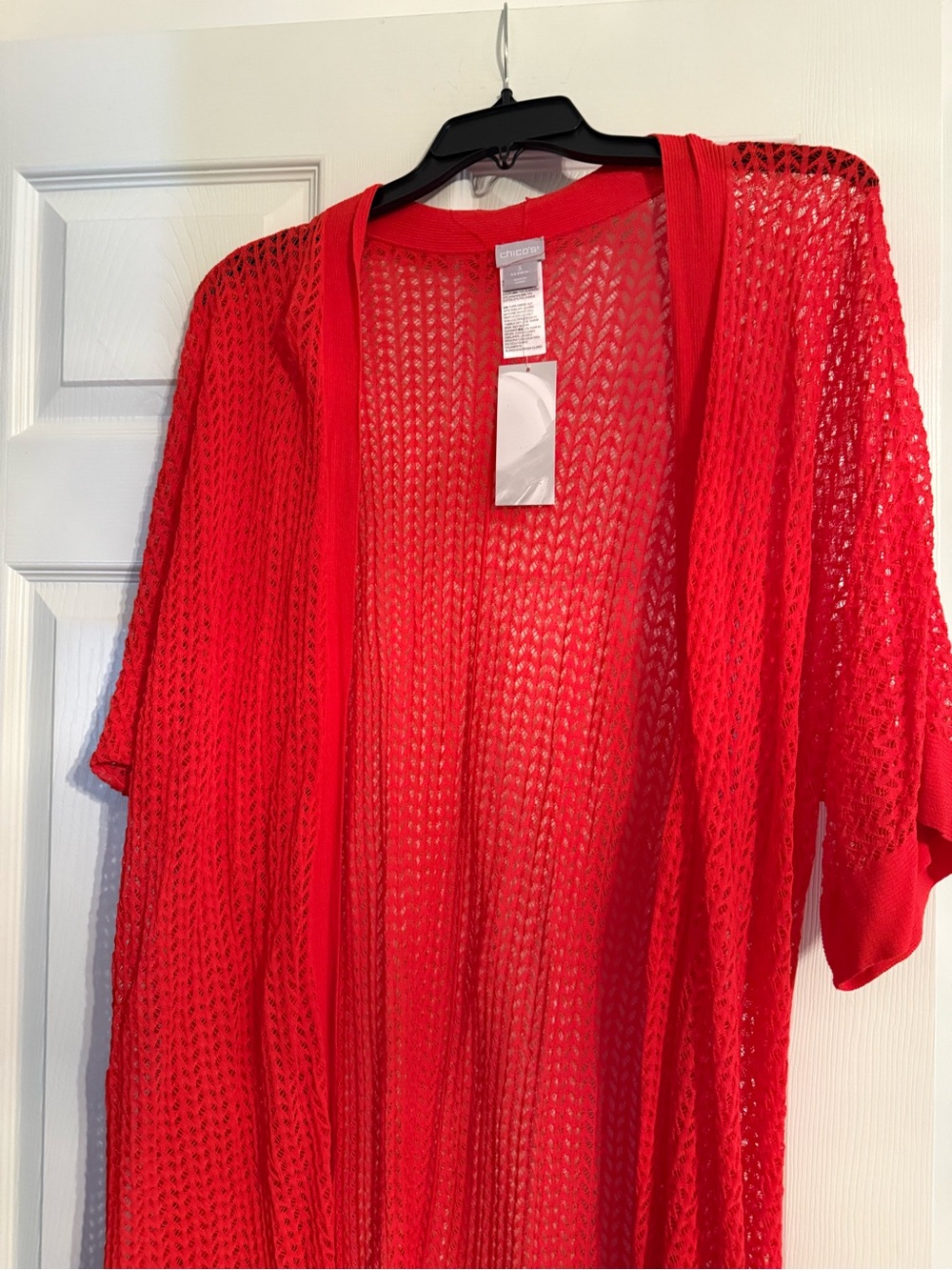 Chicos Coral Open-Knit Kimono Cardigan